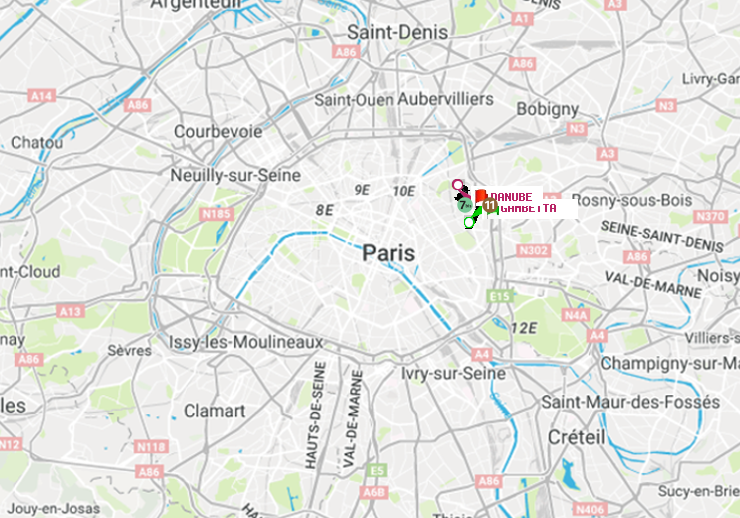 plan itinéraire ratp de Gambetta à Danube
