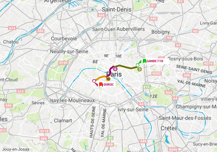 plan itinéraire ratp de Gambetta à Duroc