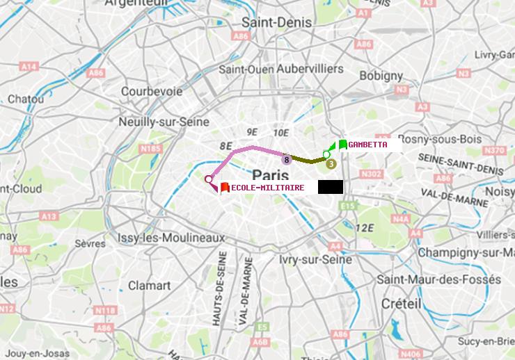 plan itinéraire ratp de Gambetta à Ecole Militaire