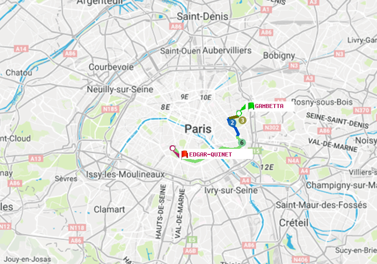 plan itinéraire ratp de Gambetta à Edgar-Quinet