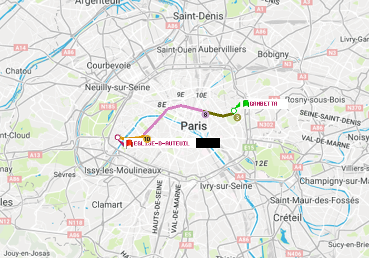 plan itinéraire ratp de Gambetta à Eglise d