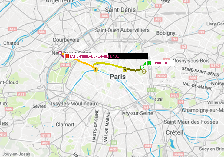 plan itinéraire ratp de Gambetta à Esplanade de la Défense