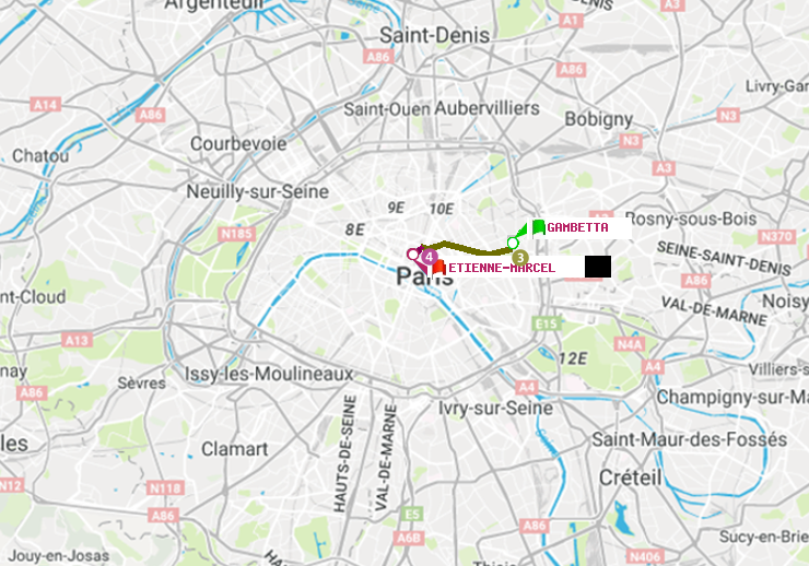 plan itinéraire ratp de Gambetta à Etienne Marcel