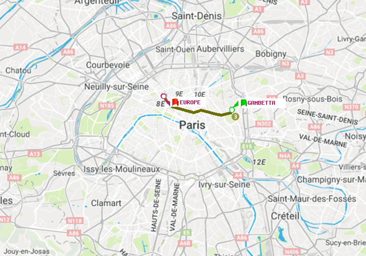 plan itinéraire ratp de Gambetta à Europe