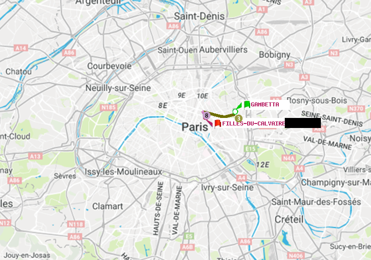 plan itinéraire ratp de Gambetta à Filles du Calvaire