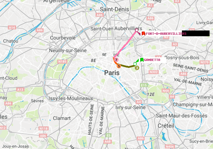 plan itinéraire ratp de Gambetta à Fort d