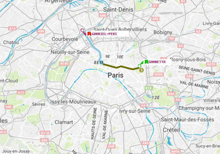plan itinéraire ratp de Gambetta à Gabriel-Péri