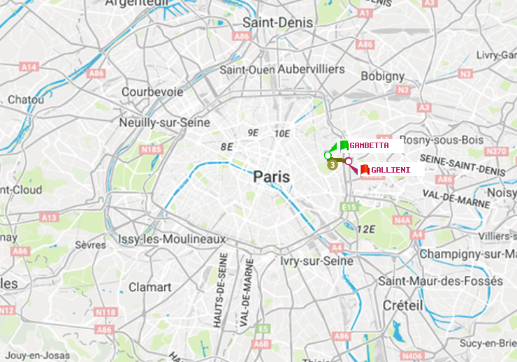 plan itinéraire ratp de Gambetta à Gallieni (Parc de Bagnolet)