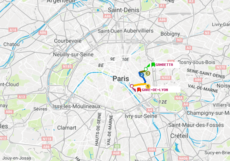 plan itinéraire ratp de Gambetta à Gare de Lyon