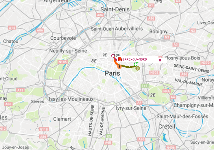 plan itinéraire ratp de Gambetta à Gare du Nord