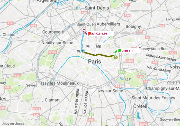 plan itinéraire ratp de Gambetta à Garibaldi
