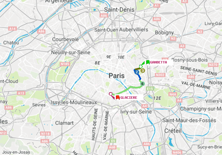 plan itinéraire ratp de Gambetta à Glacière