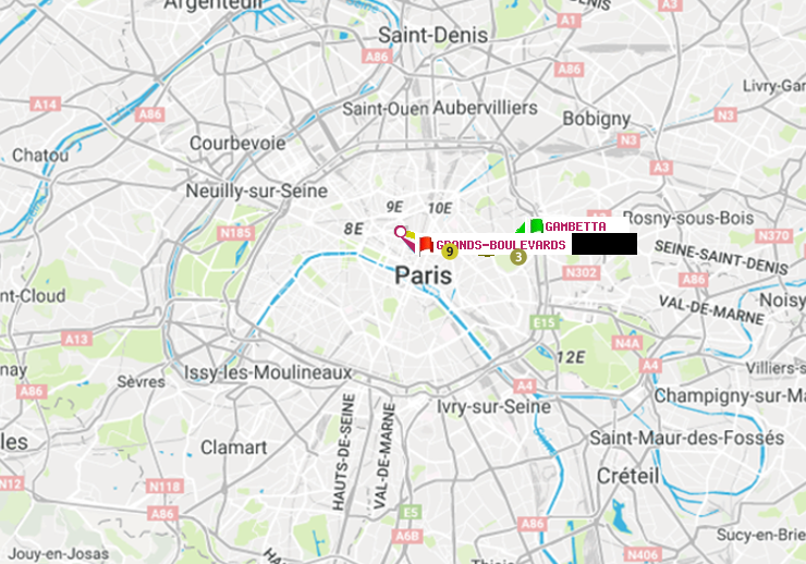 plan itinéraire ratp de Gambetta à Grands Boulevards