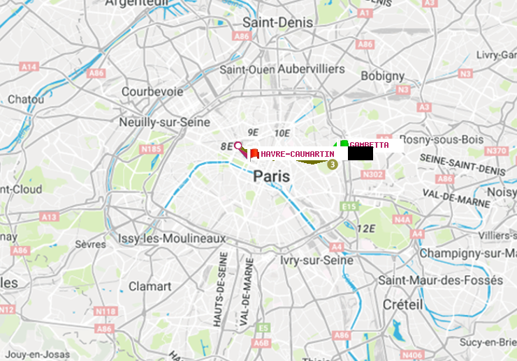 plan itinéraire ratp de Gambetta à Havre-Caumartin
