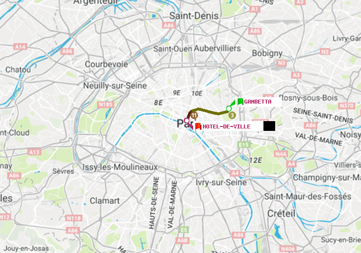 plan itinéraire ratp de Gambetta à Hôtel de Ville