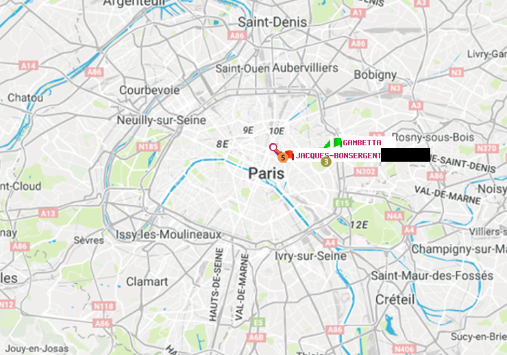 plan itinéraire ratp de Gambetta à Jacques-Bonsergent