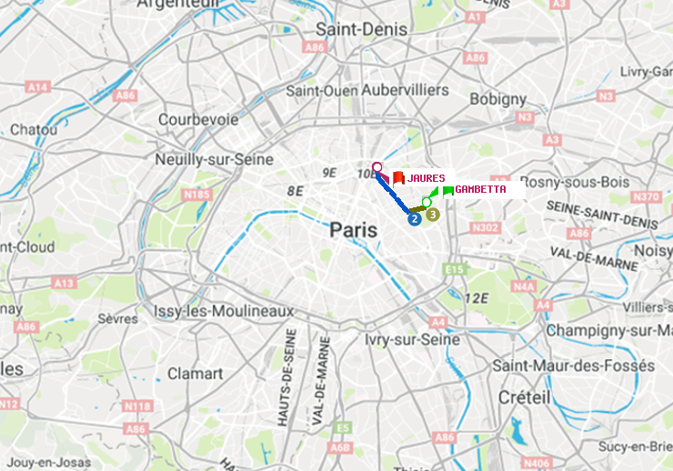 plan itinéraire ratp de Gambetta à Jaurès