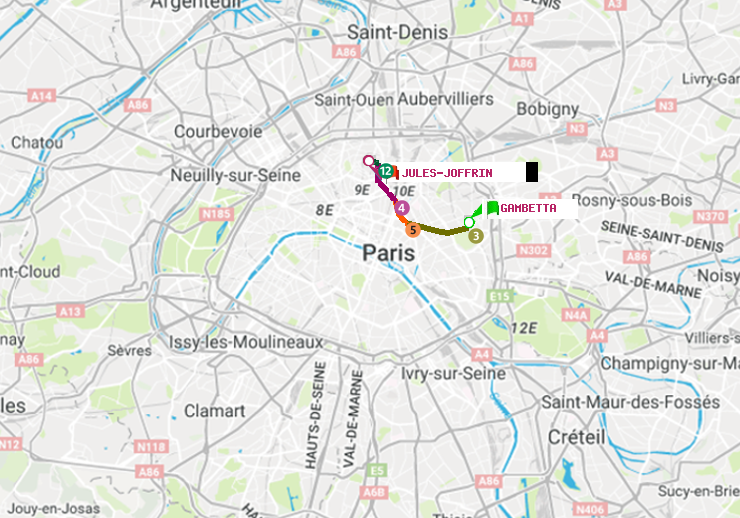 plan itinéraire ratp de Gambetta à Jules Joffrin