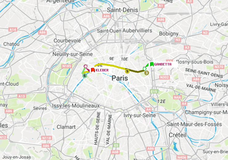 plan itinéraire ratp de Gambetta à Kléber