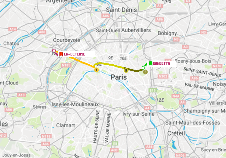 plan itinéraire ratp de Gambetta à La Défense (Grande Arche)