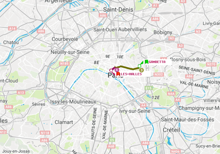 plan itinéraire ratp de Gambetta à Les Halles