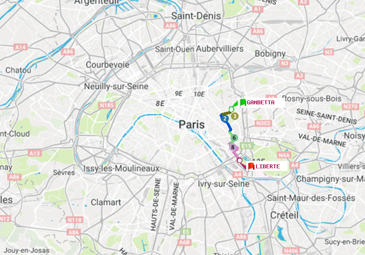 plan itinéraire ratp de Gambetta à Liberté