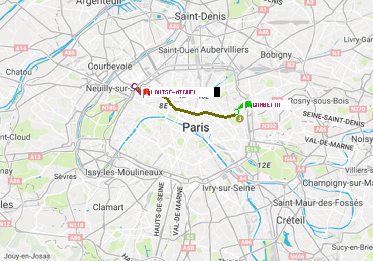 plan itinéraire ratp de Gambetta à Louise Michel