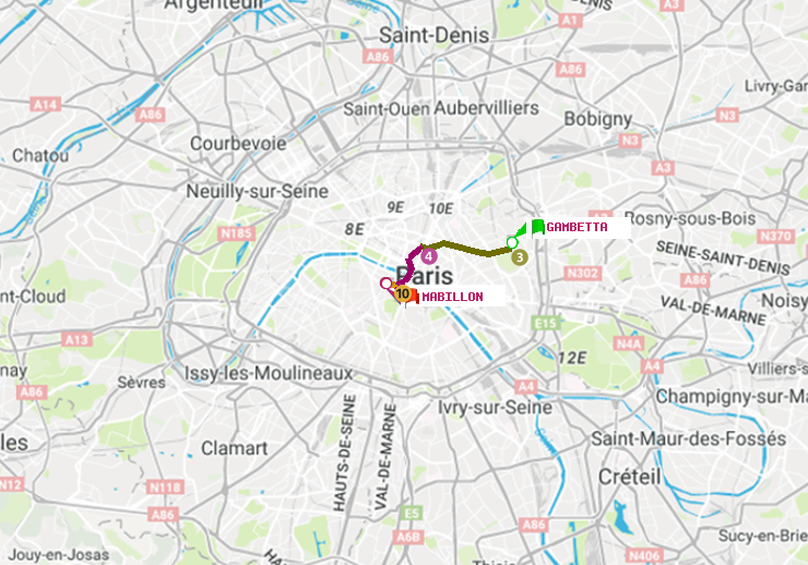 plan itinéraire ratp de Gambetta à Mabillon