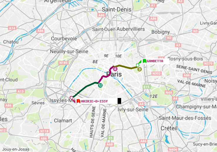 plan itinéraire ratp de Gambetta à Mairie d