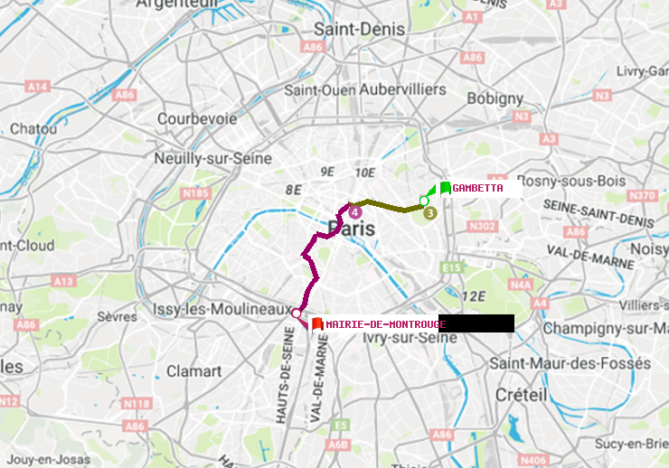 plan itinéraire ratp de Gambetta à Mairie de Montrouge