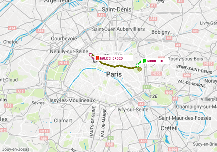 plan itinéraire ratp de Gambetta à Malesherbes