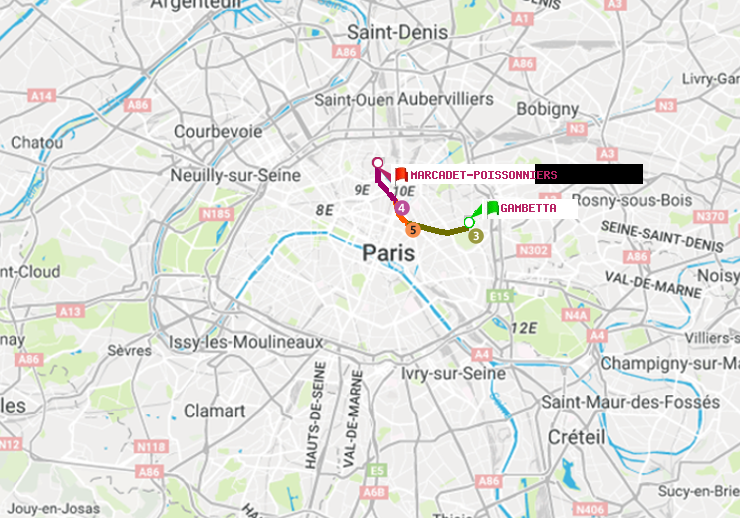 plan itinéraire ratp de Gambetta à Marcadet-Poissonniers
