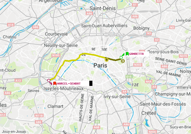 plan itinéraire ratp de Gambetta à Marcel Sembat