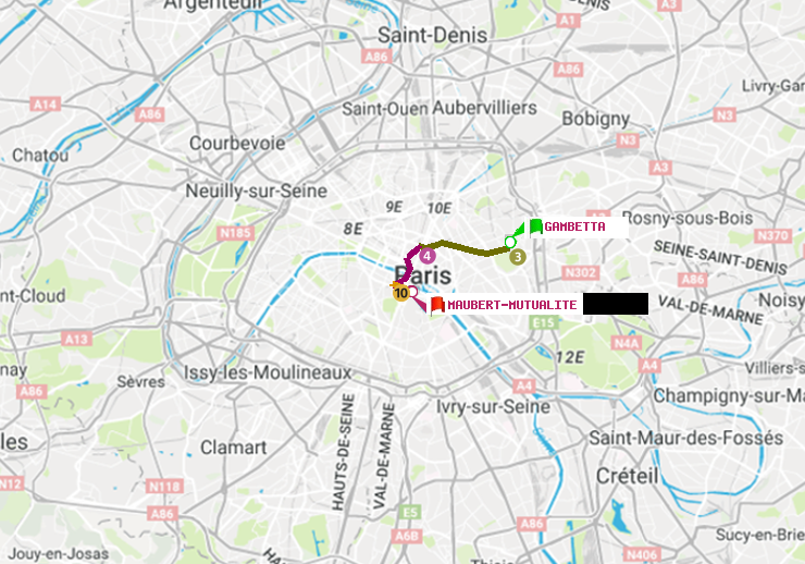 plan itinéraire ratp de Gambetta à Maubert-Mutualité