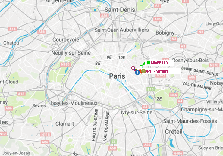 plan itinéraire ratp de Gambetta à Ménilmontant