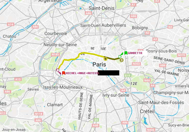 plan itinéraire ratp de Gambetta à Michel-Ange-Auteuil