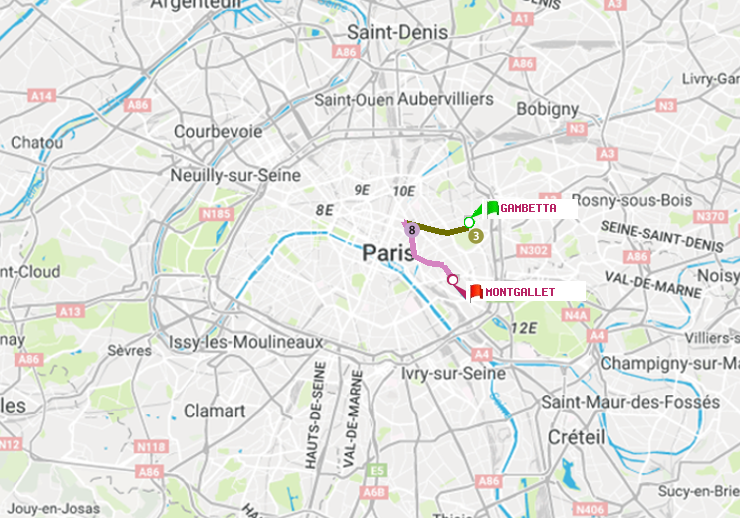 plan itinéraire ratp de Gambetta à Montgallet