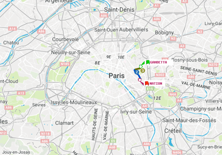 plan itinéraire ratp de Gambetta à Nation