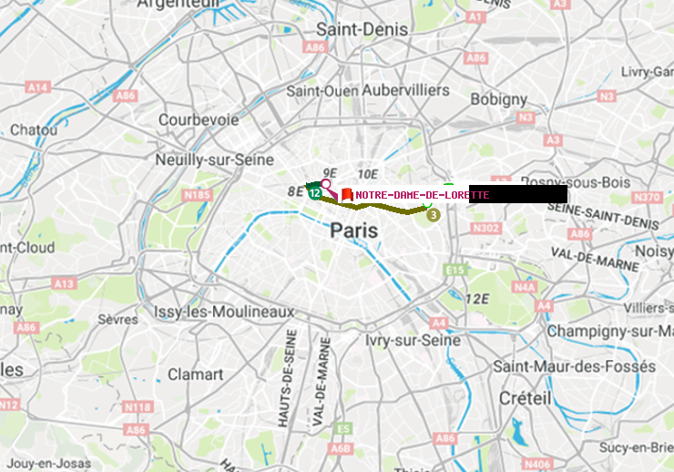 plan itinéraire ratp de Gambetta à Notre-Dame de Lorette