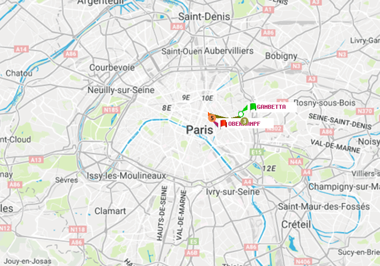 plan itinéraire ratp de Gambetta à Oberkampf