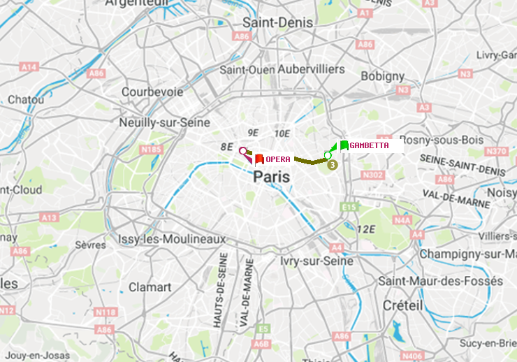 plan itinéraire ratp de Gambetta à Opéra