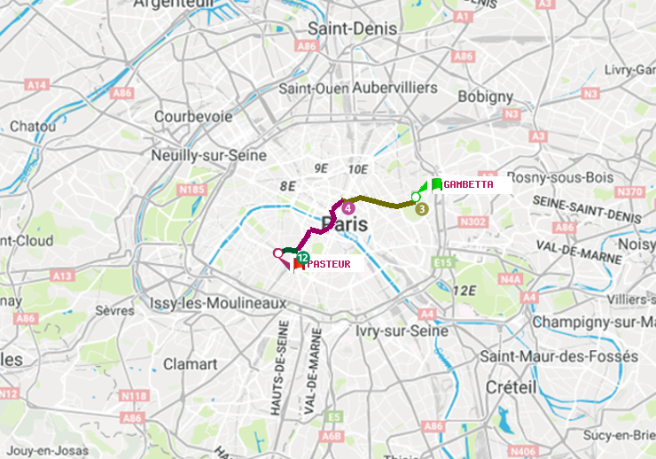plan itinéraire ratp de Gambetta à Pasteur