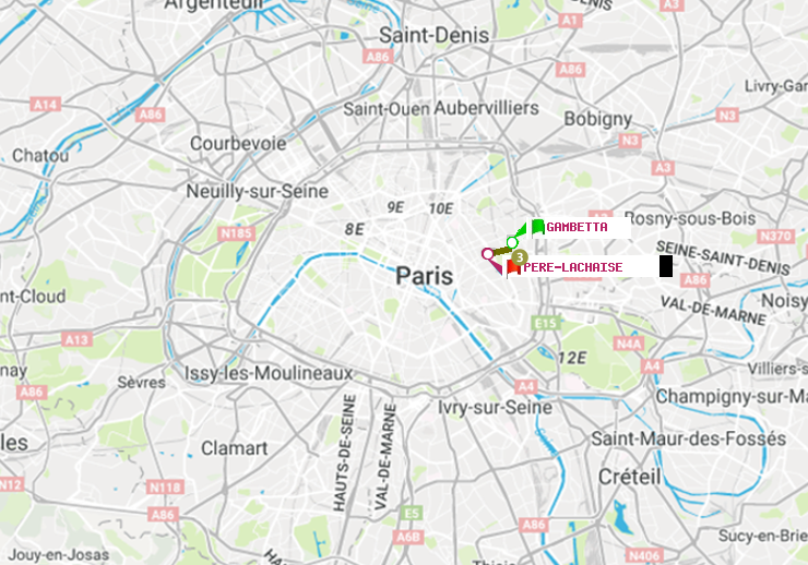 plan itinéraire ratp de Gambetta à Père-Lachaise