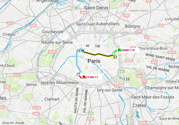 plan itinéraire ratp de Gambetta à Pernety
