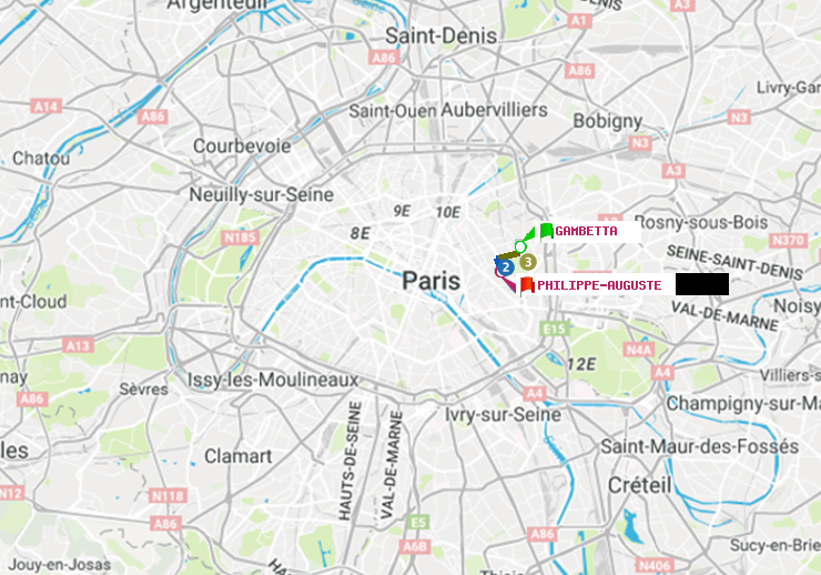 plan itinéraire ratp de Gambetta à Philippe Auguste