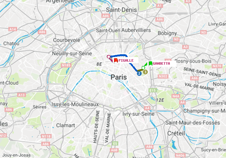 plan itinéraire ratp de Gambetta à Pigalle