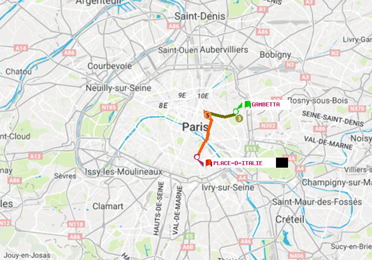 plan itinéraire ratp de Gambetta à Place d