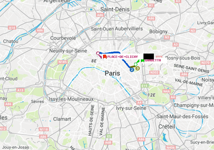 plan itinéraire ratp de Gambetta à Place de Clichy