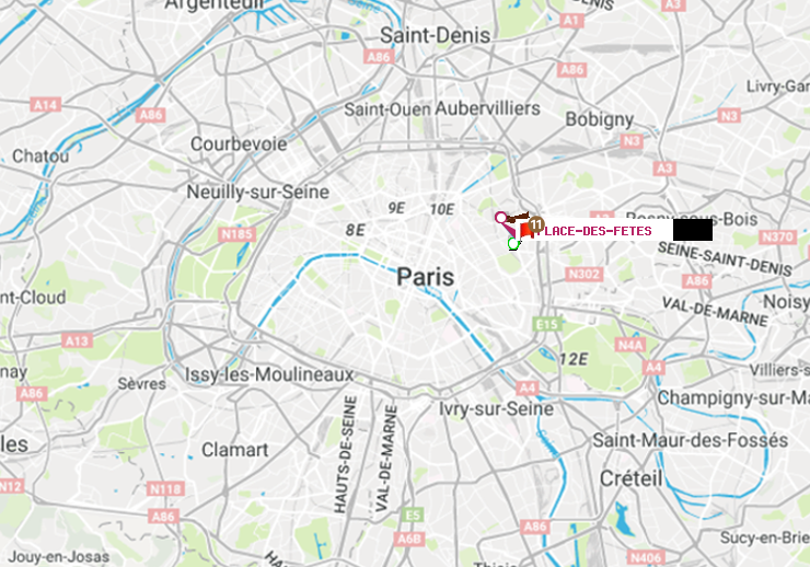 plan itinéraire ratp de Gambetta à Place des Fêtes