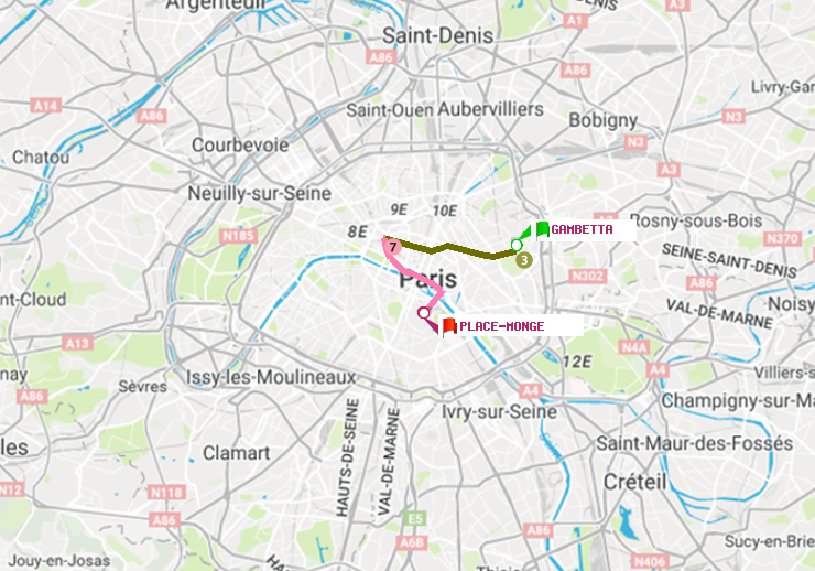 plan itinéraire ratp de Gambetta à Place Monge (Jardin des Plantes)